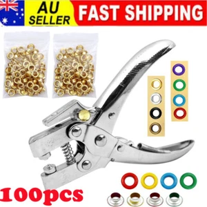 Brass Metal Eyelet Pliers Kits 100 Grommets Washer Leather Banner Eyelet Plier - Picture 1 of 15