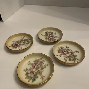 Royal Crown Hand Painted Floral Porcelain Coaster Set Of 4 Gold Rim - Picture 1 of 4