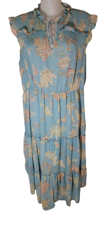 Maxi Vestido Jessica Simpson Talla 1X Para Mujer Azul Floral Borde con Volantes Nivel Cottagecore Foto 1 de 3