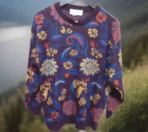 Nan Dorsey Strickpullover Crew anthromorfic Blumen burgund Damen Gr. M Made in USA  - Bild 1 von 3