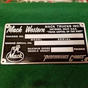 NOS Mack Datenschild Für Vintage Lkw Restaurierung - Bild 1 von 5