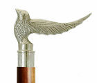 Bâton de marche en laiton design oiseau style classique poignée argent marron bois canne
