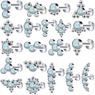 Pernos labiales de acero inoxidable con pernos perforadores de oreja de circonita cúbica Monroe 20 piezas 16G Foto 1 de 4