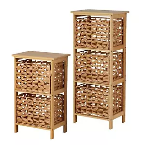 Cajonera de bambú 2/3 cajones de almacenamiento tela de ratán miel organizador de dormitorio costero - Imagen 1 de 17