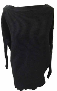 RIVER ISLAND Black Designer Boat Neck Jumper Silver Hardware U.K Medium - Afbeelding 1 van 6