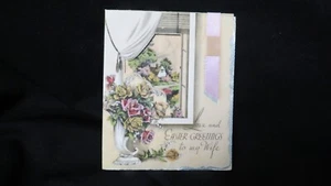 Tarjeta de Pascua floral vintage para esposa c. 1930 artesanía de óxido - Imagen 1 de 4