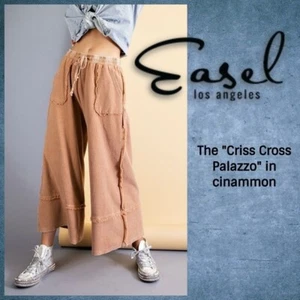 EASEL "Criss Cross" Ultra Wide Leg Palazzo Pants Mineral Washed Inside Out Terry - Picture 1 of 13