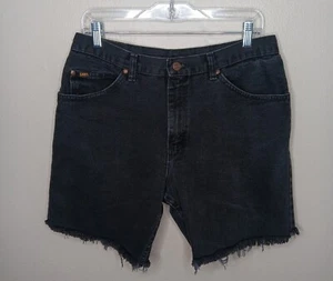 VTG Lee Women's 32x7 Jean Shorts Jorts DIY Cut Off Mom High Rise Black Denim - Picture 1 of 7