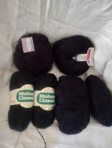Lot 6 VTG Mohair Wool Yarn BLACK Wool Berroco Columbia Minerva Italian - Picture 1 of 7