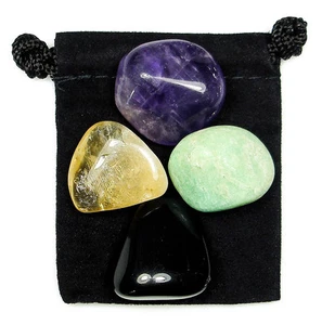 NEGATIVE ENERGY BLOCK Tumbled Crystal Healing Set = 4 Stones + Pouch + Card - Picture 1 of 2