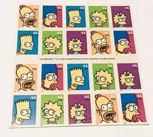 Simpsons Stamps Sheet of 20 Bart Homer Marge Lisa Maggie - Picture 1 of 2