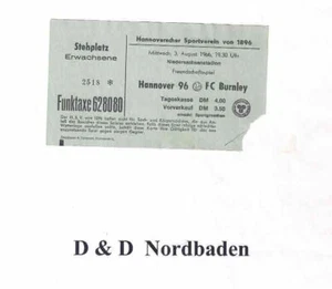 Ticket / Eintrittskarte 66/67 Freundschaft Hannover 96 - FC Burnley - Imagen 1 de 1