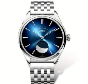 New BORMAN Men's Simple Automatic Mechanical Business Watch - Blue Steel Belt - Picture 1 of 10