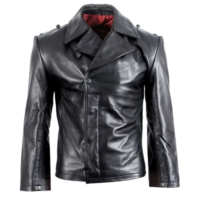 Men’s German U-Boats WW2 Black Leather Panzer Style Repro Jacket - Image 1 of 4