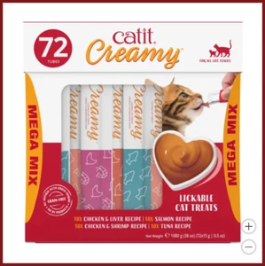 Catit Creamy Lickable Cat Treats Mega Mix 72-Count 4 Flavor Variety Pack - Picture 1 of 2