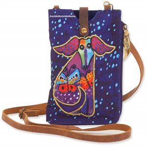 Bolso Bandolera Laurel Burch Perro Mariposa 2 Bolsillos para Teléfono + Tarjetas de Identificación/Banco NUEVO - Imagen 1 de 7