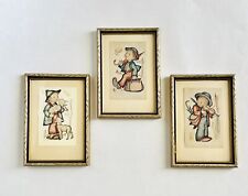 Adorable Vintage HUMMEL (3) Framed Prints in 3x5 Gold Wall Frames
