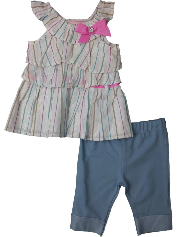 Little Lass Infant Girls White Striped Peasant Tank Top 2-PC Skimmer Outfit - Image 1 of 1