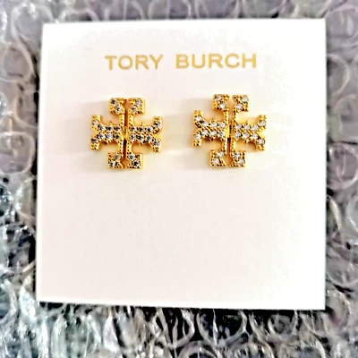 Tory Burch Kira zircon Logo Stud Earrings | Giftable Free Shipping - Image 1 of 2