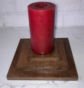 VTG MCM Wooden Pillar Candle Holder Rustic holds candle with 3” diameter -3 Tier - Picture 1 of 6