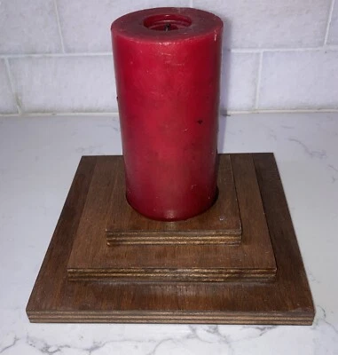 VTG MCM Wooden Pillar Candle Holder Rustic holds candle with 3” diameter -3 Tier - Image 1 of 4