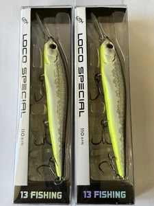 2) 13 Fishing Loco Special 110 Suspend Jerkbait 4 1/2" 9/16oz Neon Disco Shad - Picture 1 of 6