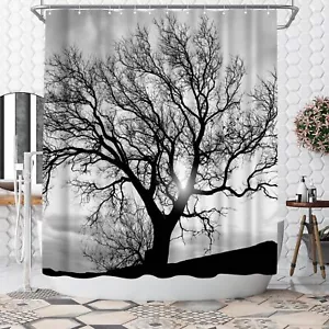 Tree Shower Curtain Black and White Shower Curtain Bathroom Decor Polyester F... - Picture 1 of 6