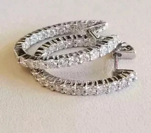 4Ct Round Cut Lab Created Diamond Huggie Hoop Earrings in 14k White Gold Plated - Picture 1 of 3