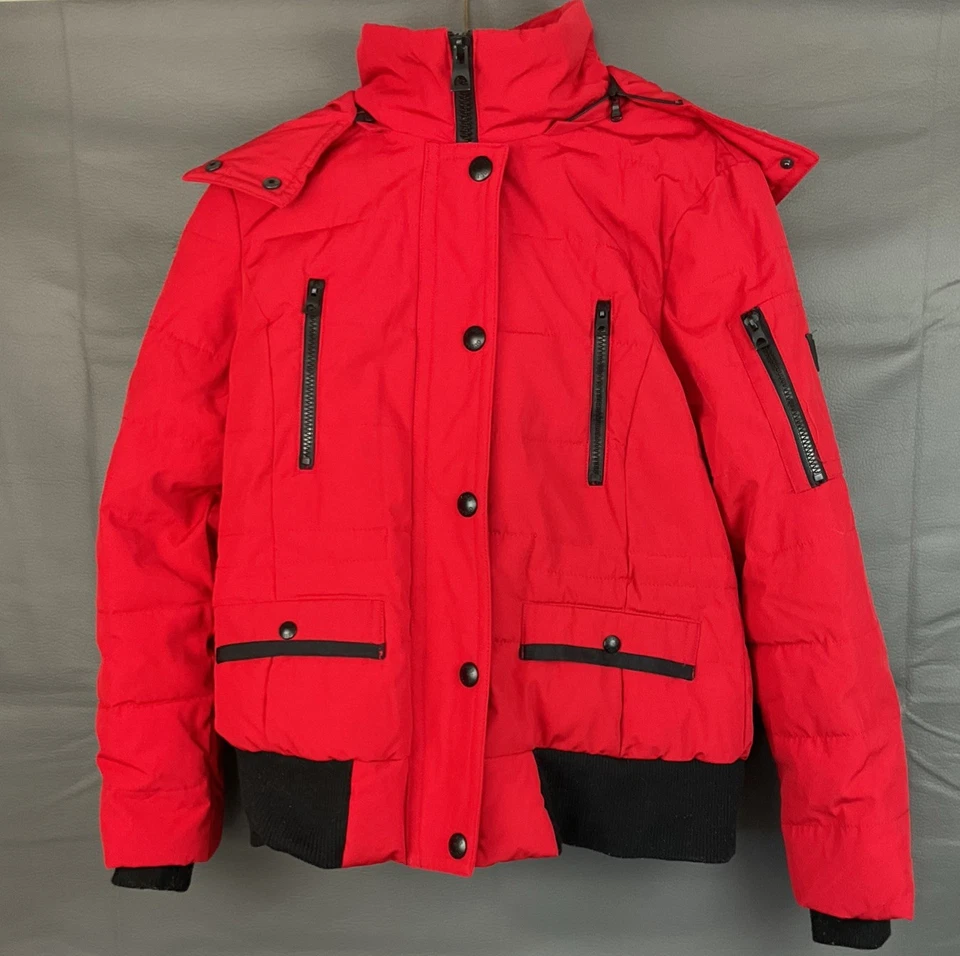 Guess Men's Red Faux-Fur Trim Hooded Long Snorkel Parka Coat Jacket Size L - Image 1 of 4