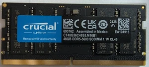 Crucial DDR5 RAM 48GB 5600MHz SODIMM auch 5200MHz / 4800MHz) CL46 - CT48G56C46S5 - Bild 1 von 3