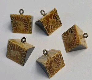 Unique Set Of 5 Triangle Shaped Metal Shank Buttons, Shell Like Material? - Picture 1 of 3