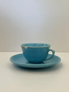 Vintage Catalina Island Pottery Turquoise Cup and Saucer As Is - Picture 1 of 15