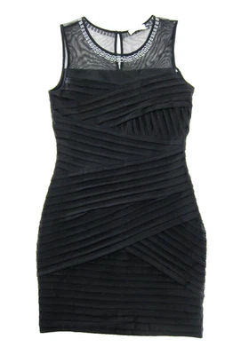 Calvin Klein Classic Black Layered Stretch Beaded Neck Cocktail Party Dress 6 - Image 1 of 4