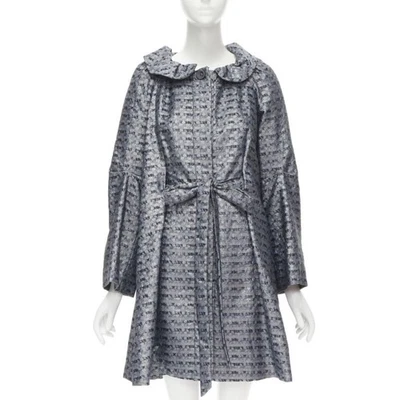 MARC JACOBS metallic blue floral jacquard belted front flared opera coat XS - Image 1 of 4