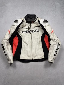 Dainese G. Racing D1 Pelle Leather Motorcycle Jacket White Red Black 56 Armor - Bild 1 von 24