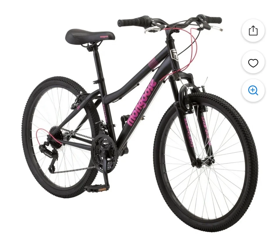 BRAND NEW  Mongoose Excursion Girl Mountain Bike, 24” Wheel - BLACK/PINK - Image 1 of 1