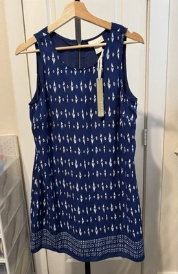 Vestido Kenar Azul Rosa Blanco Sin Mangas Forrado Cremallera Geo Patrón Talla 8 Mediano Nuevo con Etiquetas Foto 1 de 4