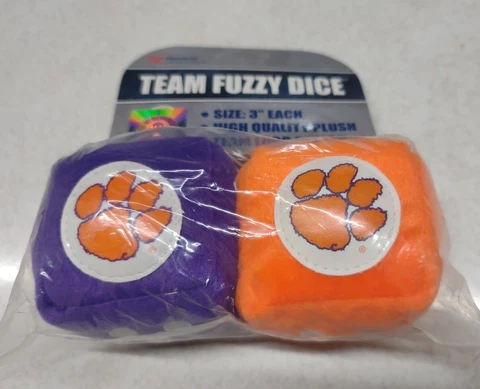 Officially Licensed NCAA Clemson Tigers 3" Fuzzy Dice New in Bag Cover