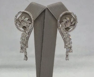 18k Solid White Gold Genuine Diamond Stud Chandelier Earrings High Jewelry - Picture 1 of 6