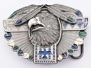 Eagle Feathers Southwestern Geometric Diamond Eagle Belt Buckle - Picture 1 of 3
