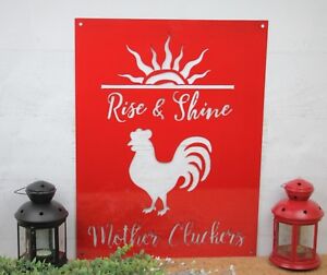 Metal Word Sign, Rise and Shine Mother Cluckers, Home Décor, Chicken Wall Art