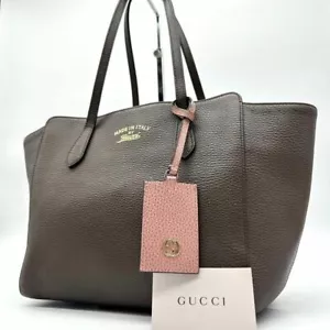 Auth GUCCI Swing Leather 2way Shoulder Hand Bag Brown Pink From Japan - Picture 1 of 9
