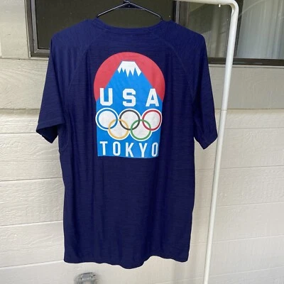 USA Tokyo Olympics T Shirt Mens Medium Navy Blue Rings Logo Performance Stretch - Image 1 of 4