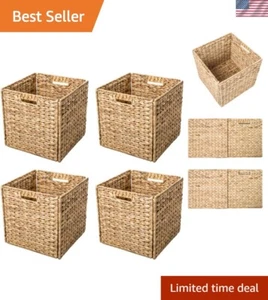 Set of 4 Foldable Water Hyacinth Storage Baskets - Stylish Organization Solution - Picture 1 of 6