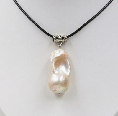 Enorme Collar Correa Cuero Perla Barroca Rosa 18 Pulgadas Regalo 14.8x16.3X33.0 mm Foto 1 de 4