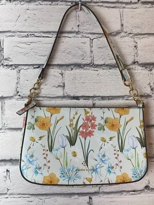 Nanette Lepore White & Pink Floral Handbag Shoulder Bag Gold Hardware PRISTINE  - Image 1 of 4
