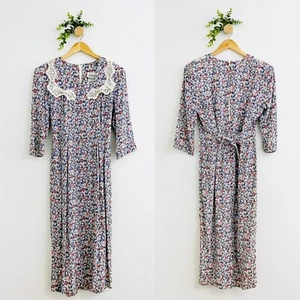 Atina By Karon Crosby Vintage Cottagecore Lace Collar Floral Prairie Dress Sz 12 - Picture 1 of 11
