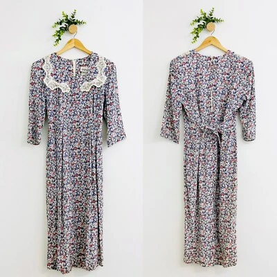 Vestido Atina By Karon Crosby Vintage Cottagecore Cuello de Encaje Floral Pradera Talla 12 Foto 1 de 4