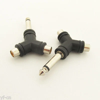 4pcs Nickel Plated 1/4" 6.35mm Mono Male To 2x RCA Female Y Shape A/V Adapter - Image 1 of 4