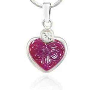 4cts Certified Ruby Carving Unheated heart Silver Pendant - Picture 1 of 1